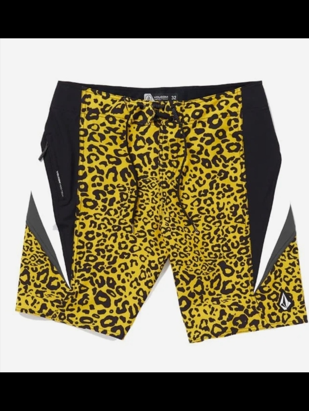 Volcom Men’s Yellow Leopard Print Boardshorts with Black Panels